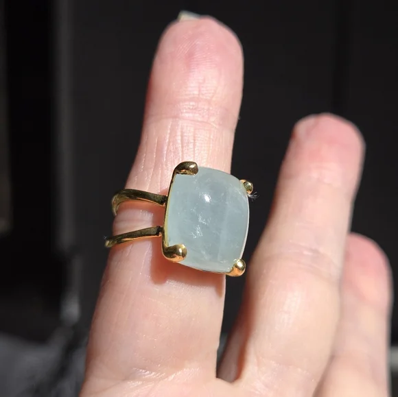 12k Aquamarine cushion cut 24k gold ring sz7 - Picture 7 of 9